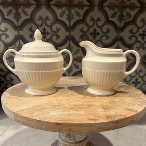 Vintage WEDGWOOD China- Elegant Cream Fluted Design Sugar Bowl and Creamer Set